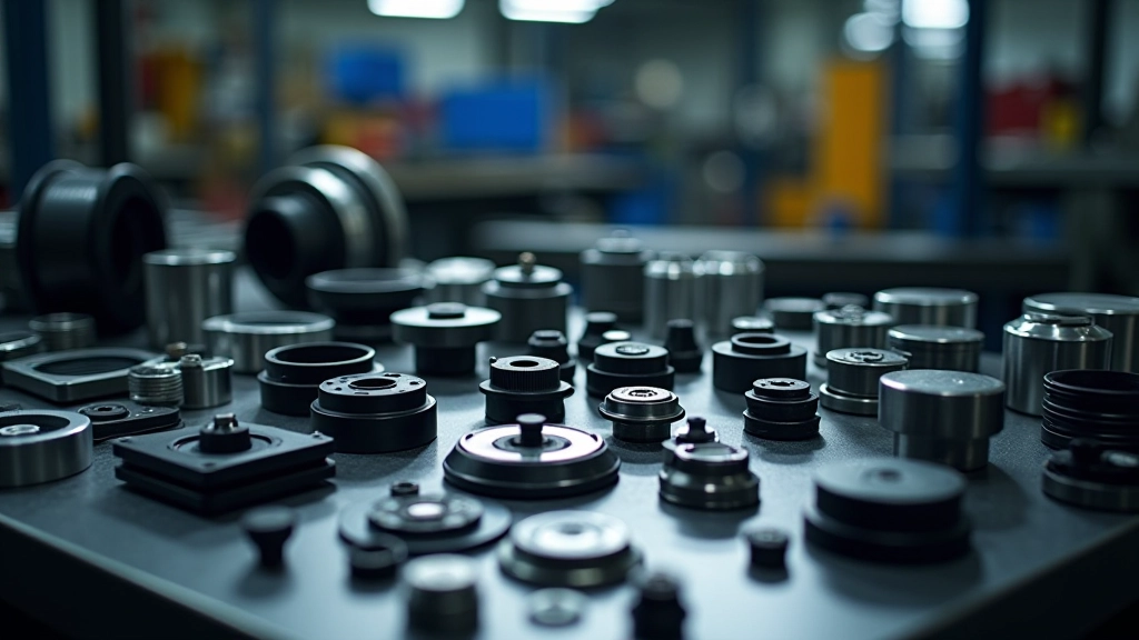 Verschiedene Autoteile und Komponenten auf einer Werkbank in einer Zulieferfabrik