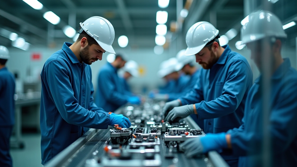 Zulieferer-Werkstatt mit Batteriekomponenten und Elektroantrieb-Teilen