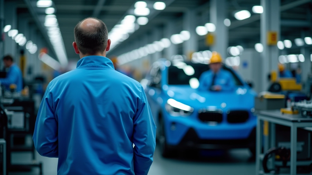 BMW Elektrofahrzeug in moderner Fertigungshalle mit intelligenter Automatisierung