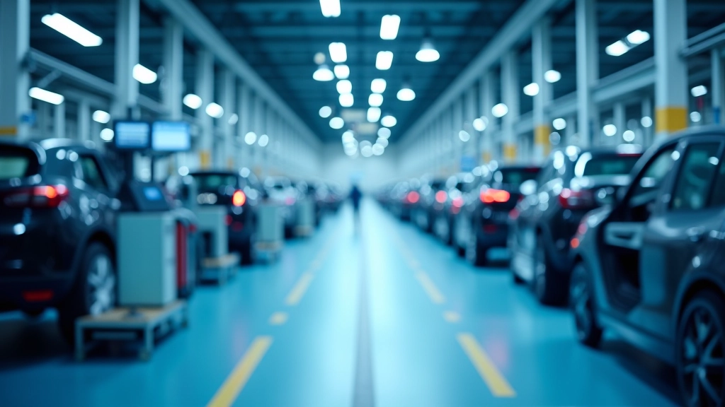 Fabrikanlage mit modernen Produktionslinien und Robotern in einer Automobilzuliefereranlage